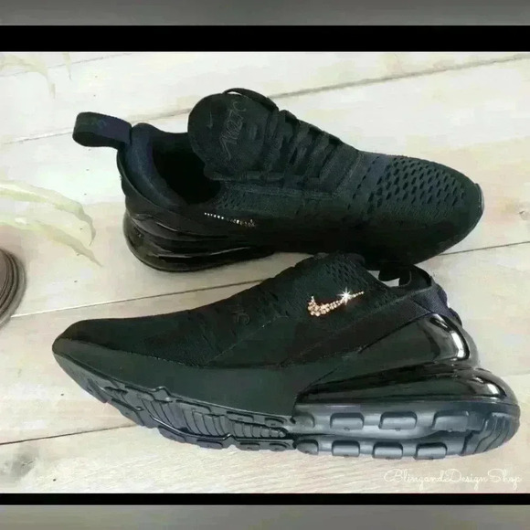 Women's Bling Nike Air Max 270 Black Gold Sneakers made with Crystals - Picture 5 of 7